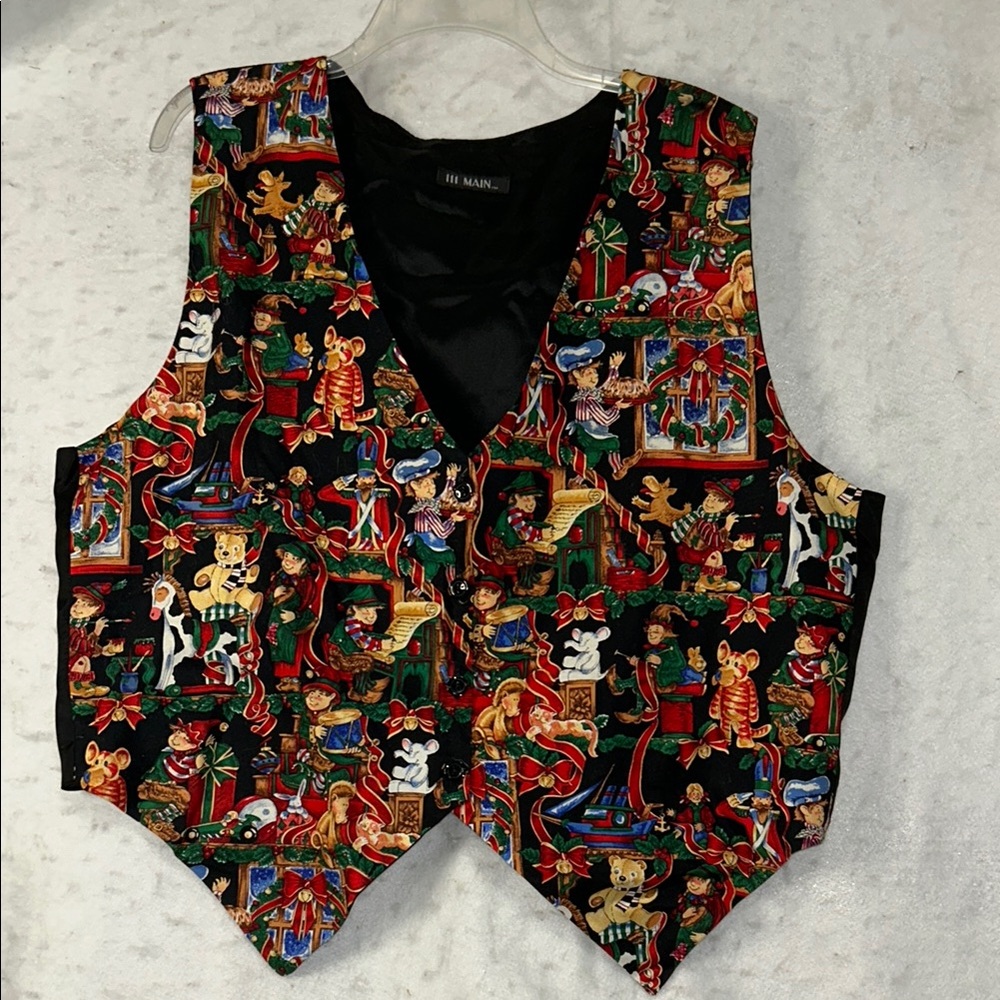 111 Main Vintage 80’s Colorful Christmas Print Vest